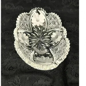 ABP Style Oblong Clear Cut Crystal Dish with Sawtooth Rim American Brilliant